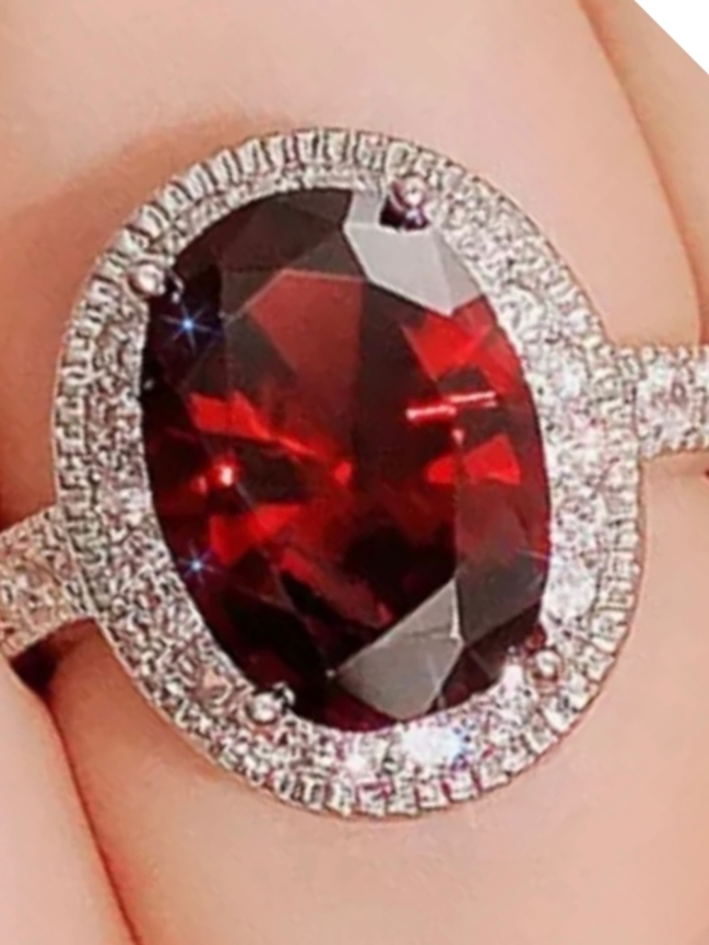 Garnet and White Topaz Statement Ring Size 9
